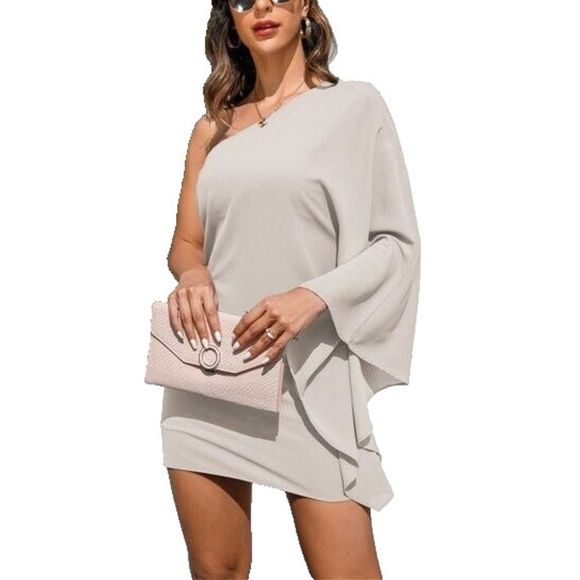 Floral Blooming Apricot One Shoulder Cape Sleeve Dress Size XL - Picture 2 of 4